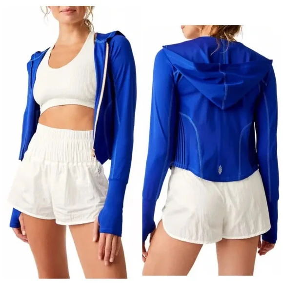 NEW Free People Movement Playin For Keeps Zip Hoodie Layer Sapphire Skies Combo - Picture 2 of 13